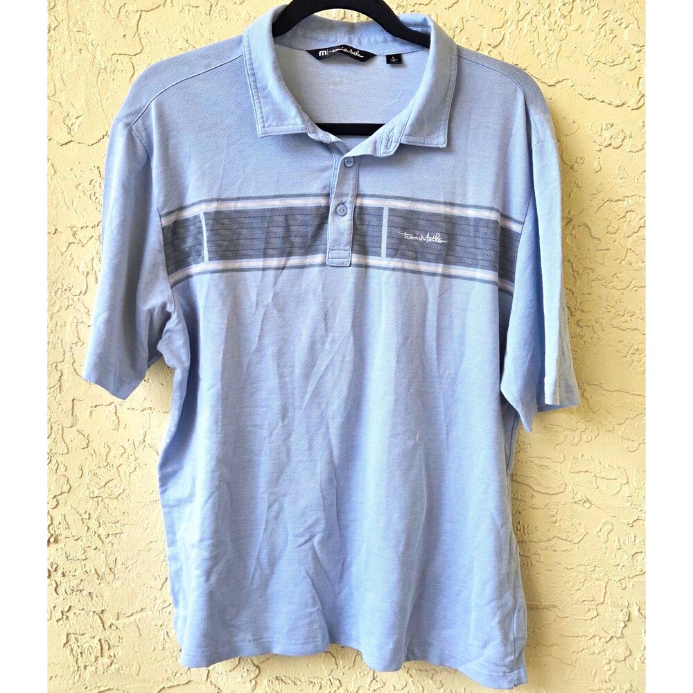 Travis Mathews Men's Short Sleeve Polo Shirt LARGE Pima Blue Colony Country Club